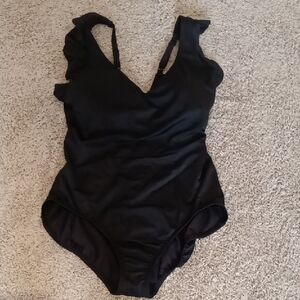 Satin Black One Piece Swimsuit